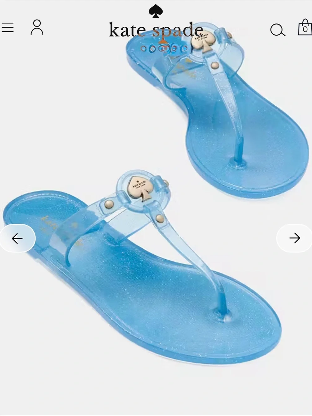 kate spade Kendall jelly t-strap  Light Blue Sandals with Heart Charm NWT size 8